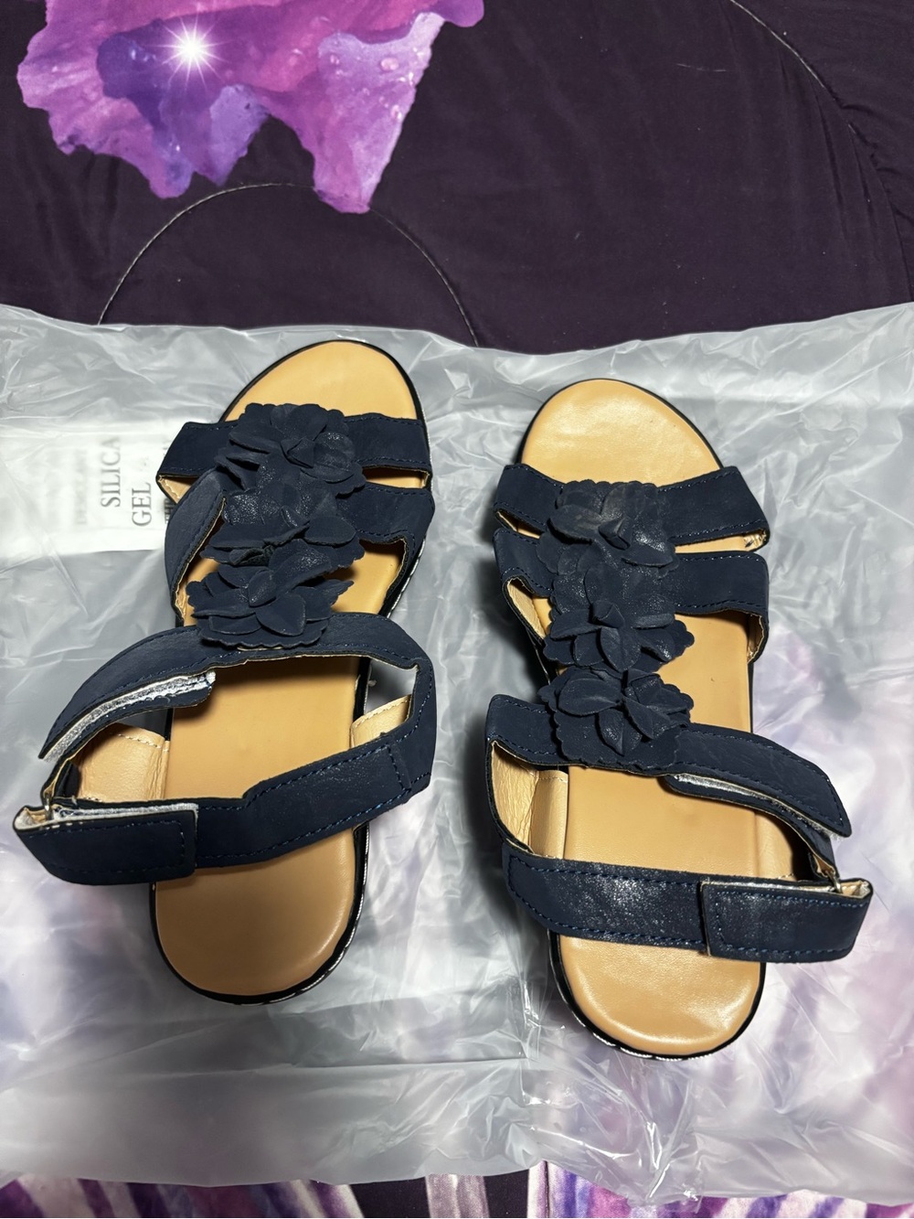 Women’s Navy Floral Strap Sandals - Comfortable Everyday Wear. 2 pairs.